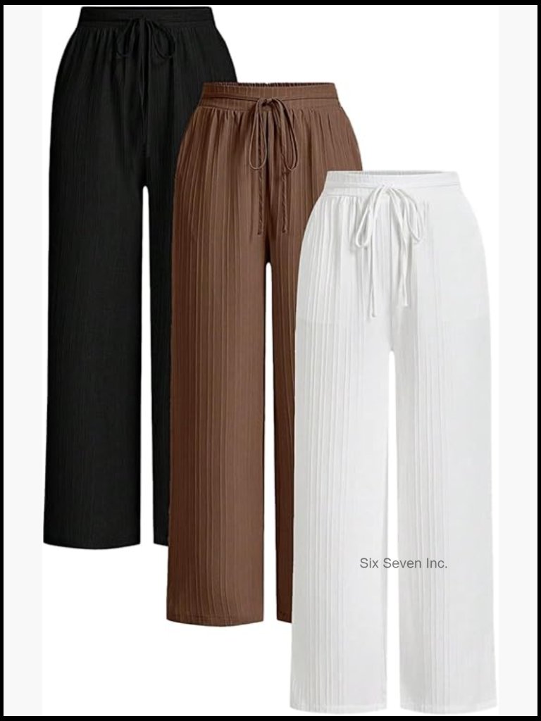 3 Pack High Waisted Straight Leg Travel Lounge Pants With Pockets